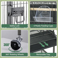 ZENY 53-Inch Bird Flight Cage, Wrought Iron Standing Large with Rolling Stand for Cockatiels Pet Parrot Parakeet Lovebird Canary Finch (Black)