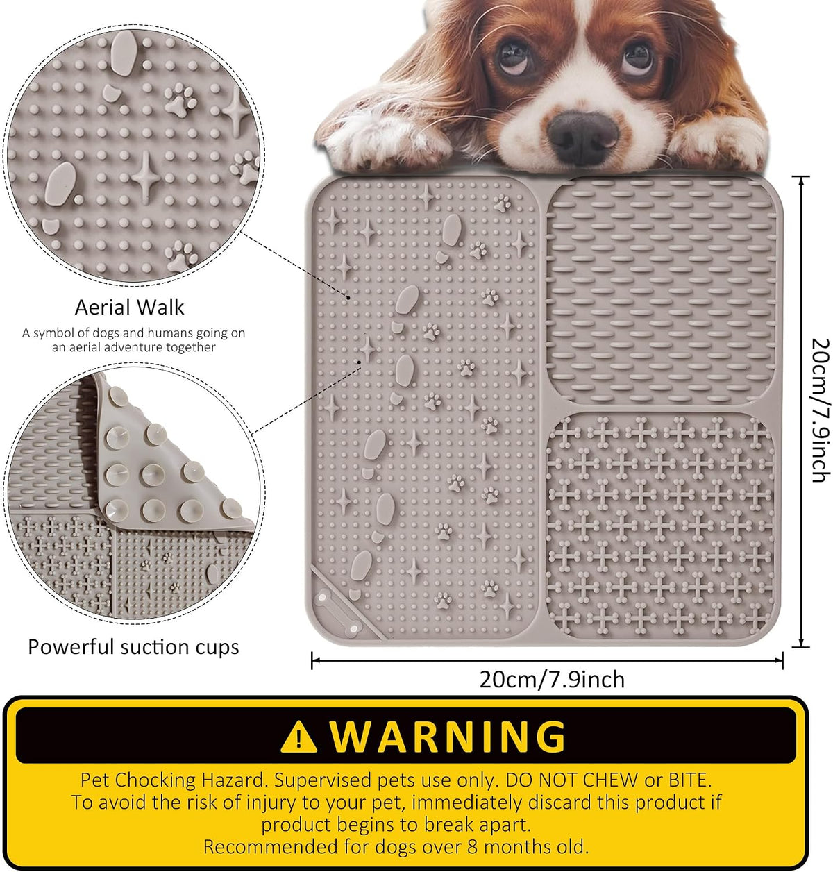 Lick Mat for Dogs Cats 2pcs 5.9" Silicone Slow Feeder – Essentials for Dogs - Beige&Grey / Large-7.9inch - image 2