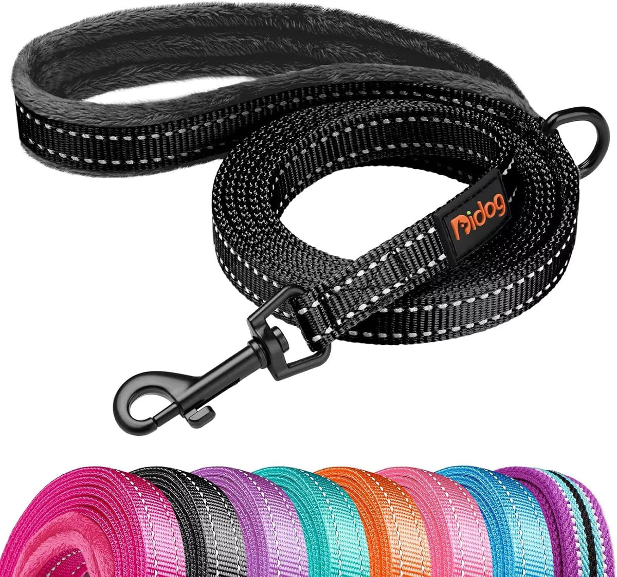6FT Reflective Dog Leash for Small Medium Dogs, 5/8" Width - Black / 5/8''x 6 FT