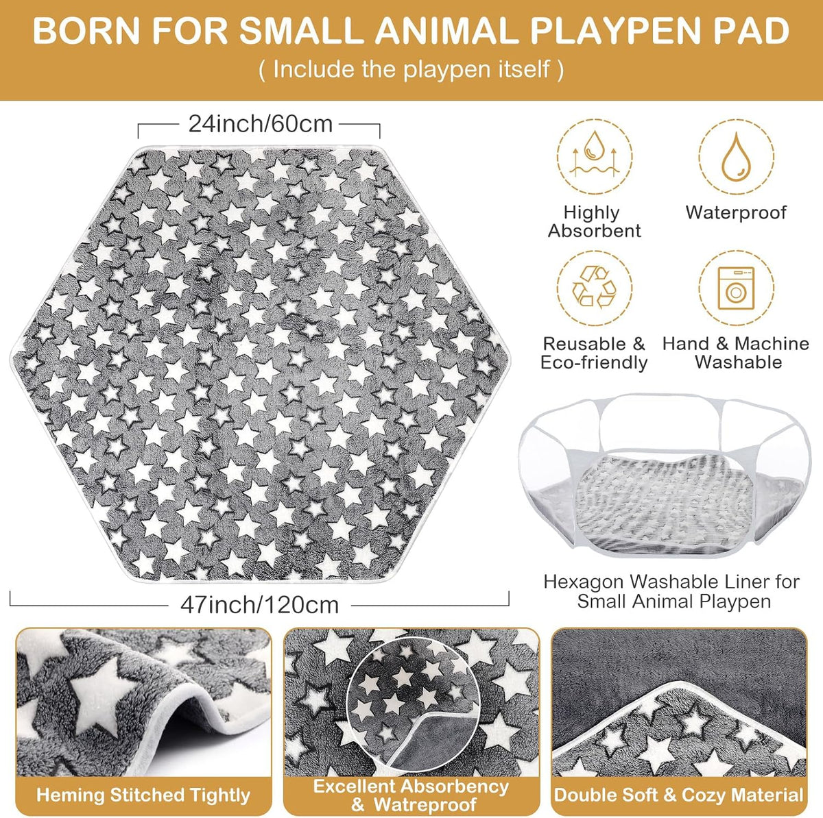Guinea Pig Playpen with Mat Small Animal - Gray / Star - image 2