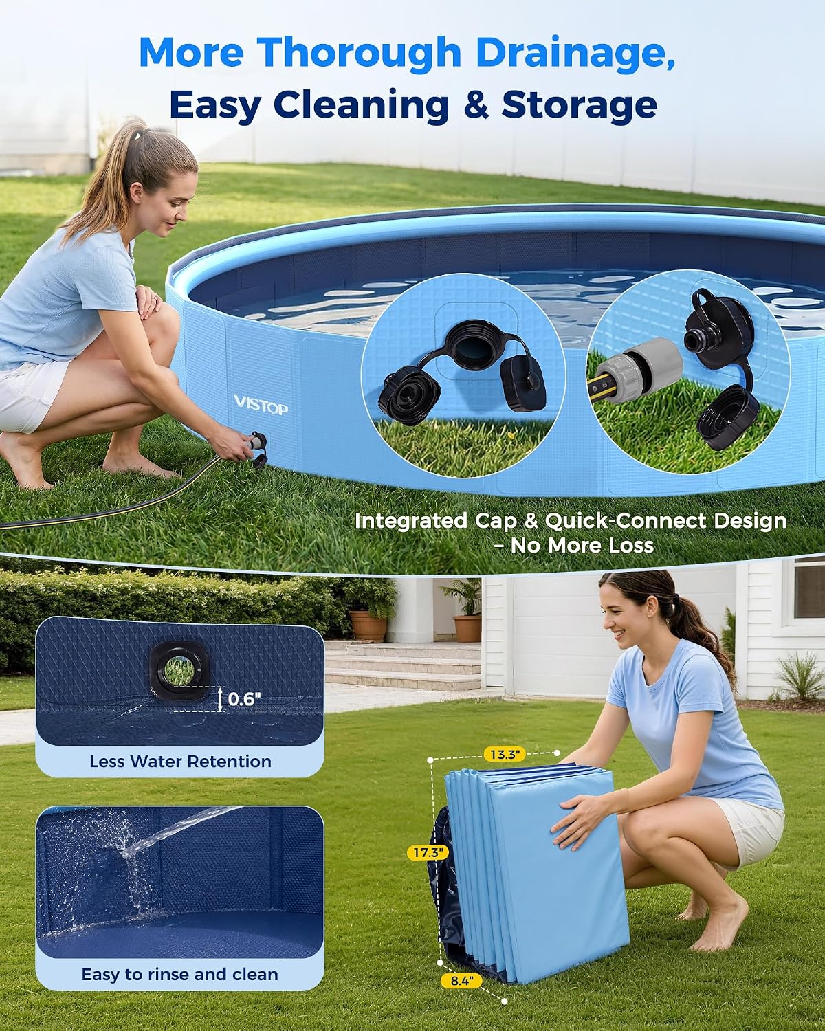 VISTOP Extra Large Foldable Dog Pool XXL - 2XL- 97" x 16" / Blue - image 3