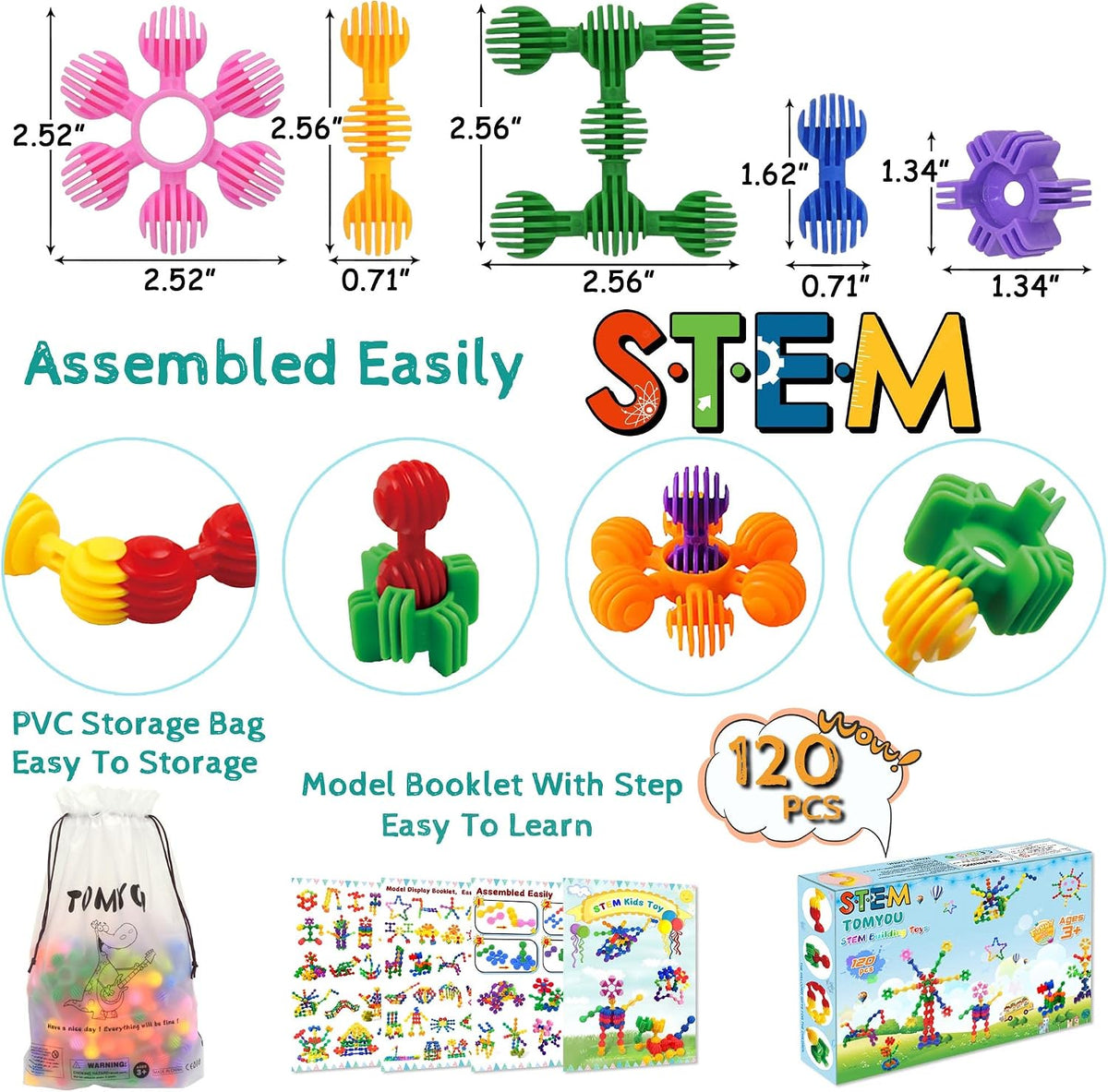 TOMYOU 120 piece interlocking building blocks set with colorful star shaped pieces - view 4