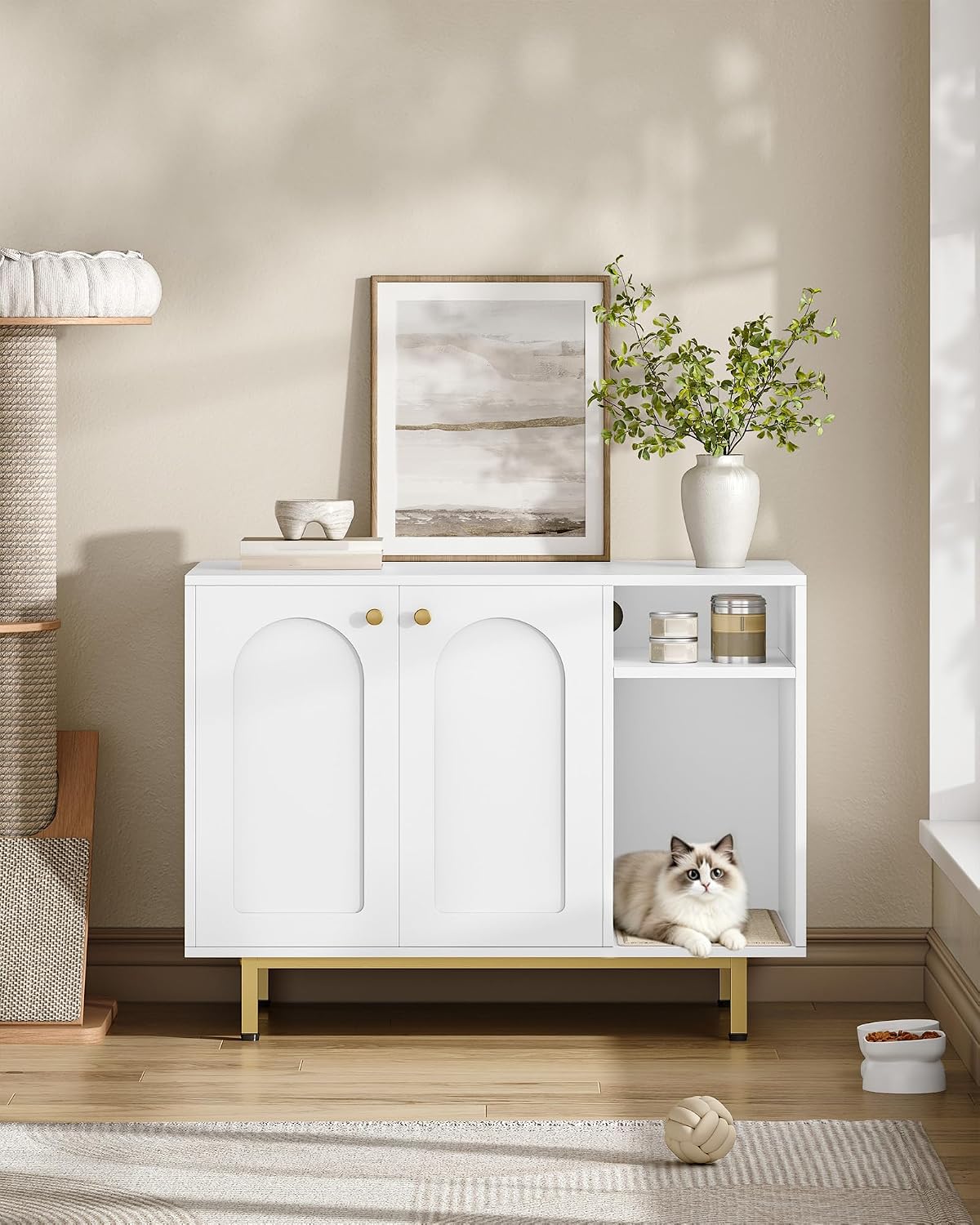 Hzuaneri Cat Litter Box Enclosure - White and Gold / 31.4"L x 19.6"W x 24"H - image 4