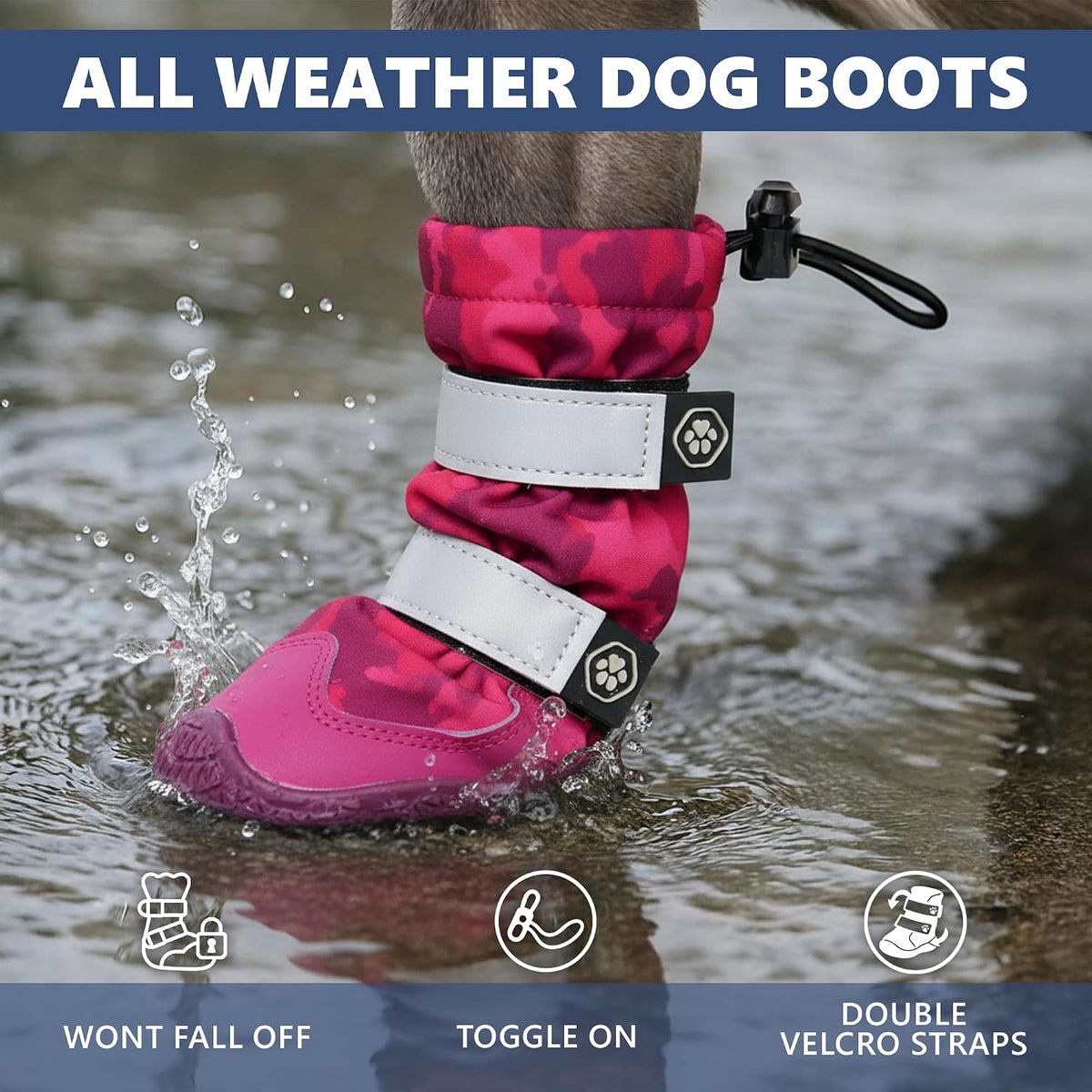 Spark Paws Dog Winter Boots, Waterproof Snow Booties - Pink Camo / Size 1: 1.6"x2.2"(W*L) (Pack of 4) - image 3