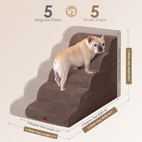 EHEYCIGA Curved Dog Stairs Ramp for High Beds, 5-Step Extra Wide Dog Steps for Small Dogs and Cats, Pet Stairs for High Bed Climbing, Non-Slip Balanced Pet Step Indoor, Brown