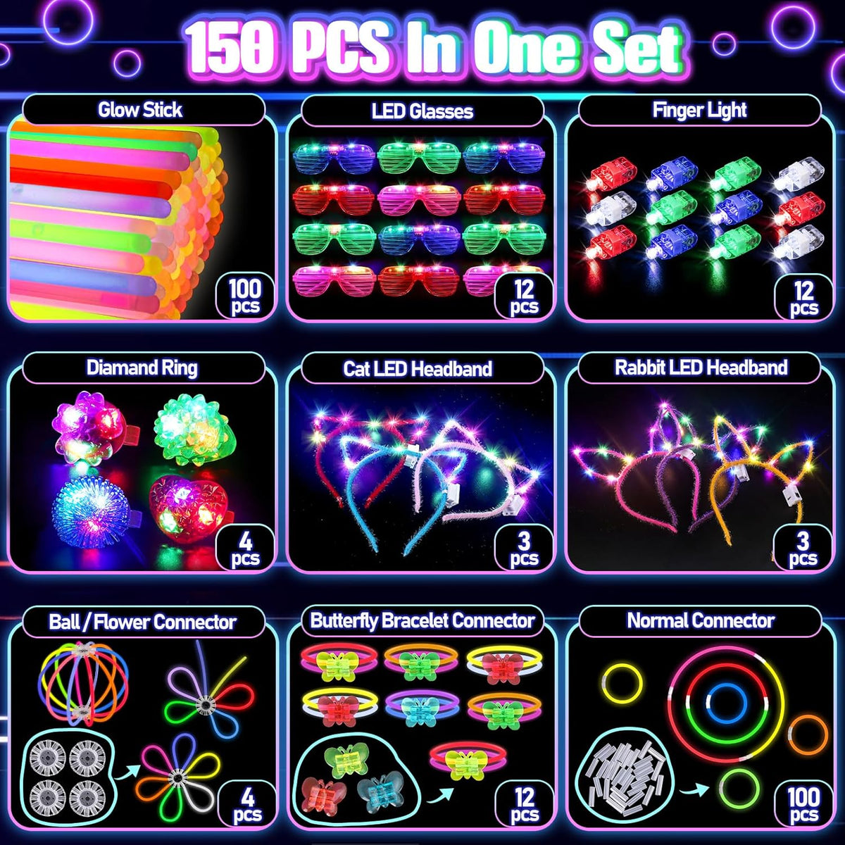 TSDATOWR 150Pcs Glow in the Dark Party Supplies for Kids and Adults – Fun for Kids & Family - image 2
