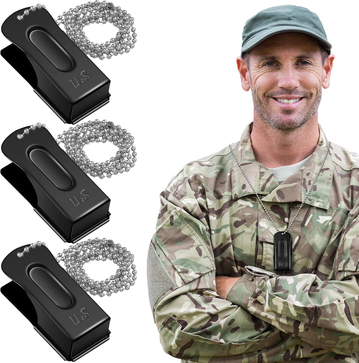 Jenaai 3 Pieces Brass Dog Training Clicker with Chain for Dogs Cats - Black