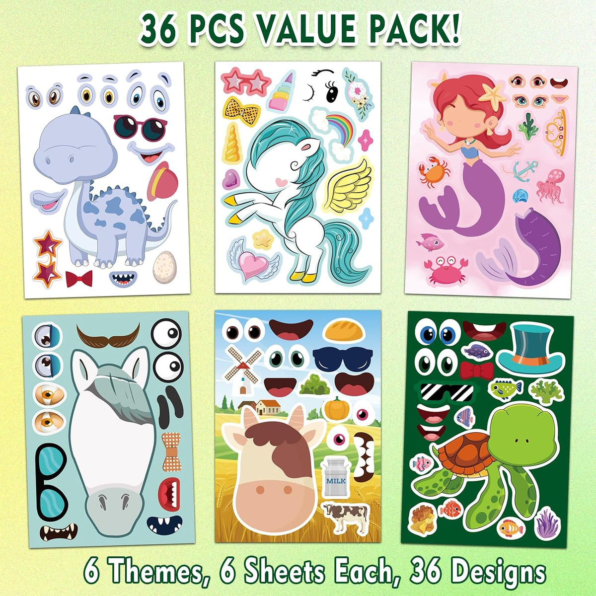 30 Unicorn Make-a-Face Sticker Sheets for Kids – Fun for Kids & Family - 6 Themes - image 2