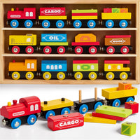Montessori Wooden Train Toy Set for Kids - Wooden Train Cars
