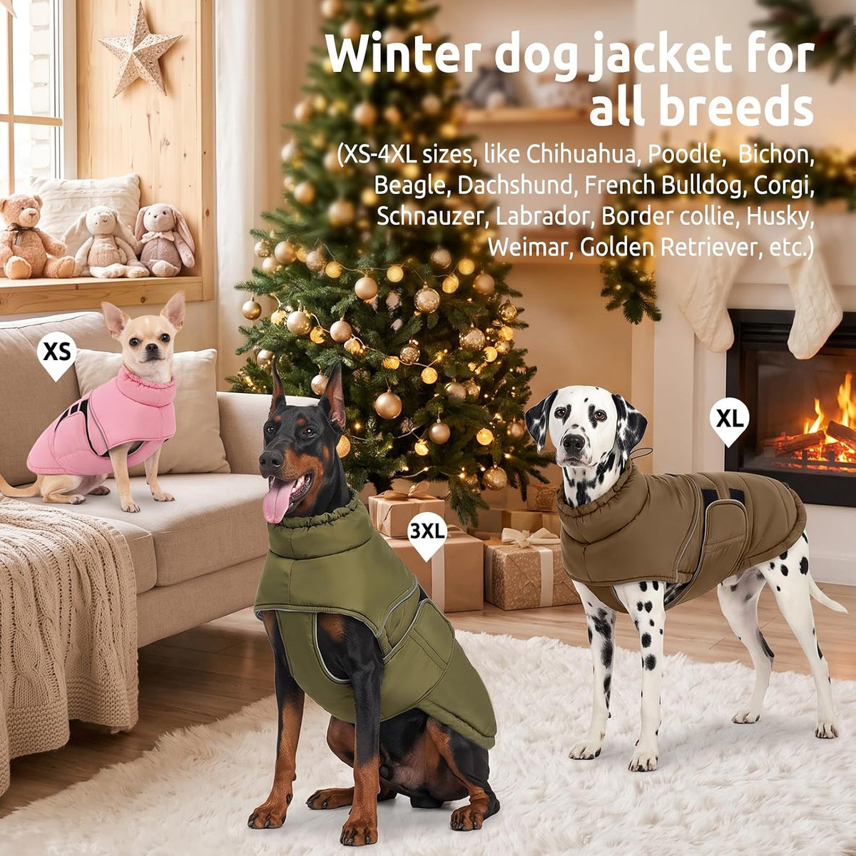 Dog Winter Jacket, Dog Windproof Reflective Jacket for Golden Retriever – Essentials for Dogs - ArmyGreen / X-Large - image 3