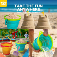 TOY Life Collapsible Beach Sand Toy Set, Silicone Beach Bucket - 3 Foldable Buckets With 6 Tools - image 2