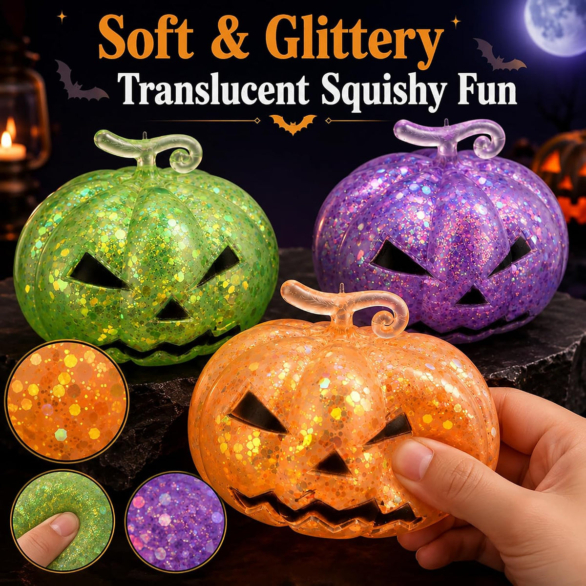 New 6 Packs-Halloween Squishies Toys Slow Rising - 3pc Pumpkin - image 3