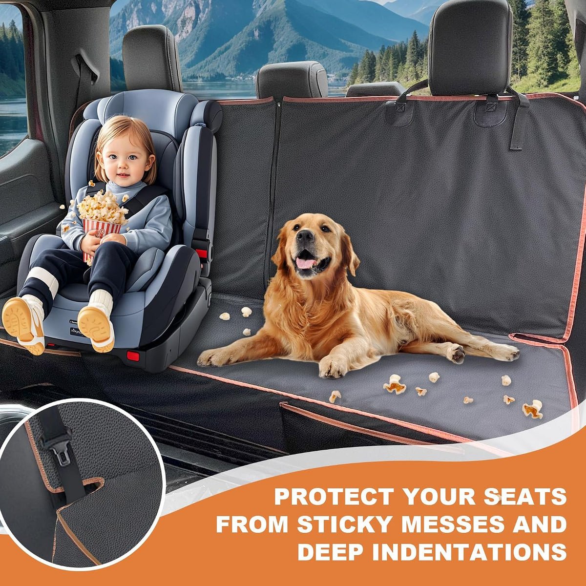 Dog Car Seat Covers for Back Seat - Bench-61"W / PU leather-Black - image 2