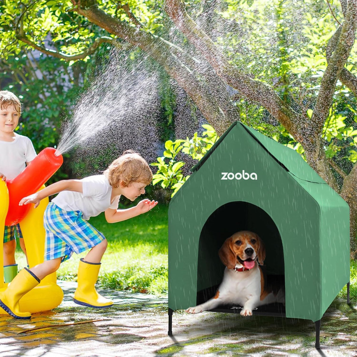 Zooba Large Dog House Outdoor - Green / Medium: 29 inch - image 4