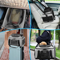 Petskd Top-Expandable Pet Carrier 17x12x8.5 Inches JetBlue Allegiant Spirit Airline Approved, Soft-Sided Carrier for Small Cats and Dogs with Locking Safety Zippers and Anti-Scratch Mesh(Grey)
