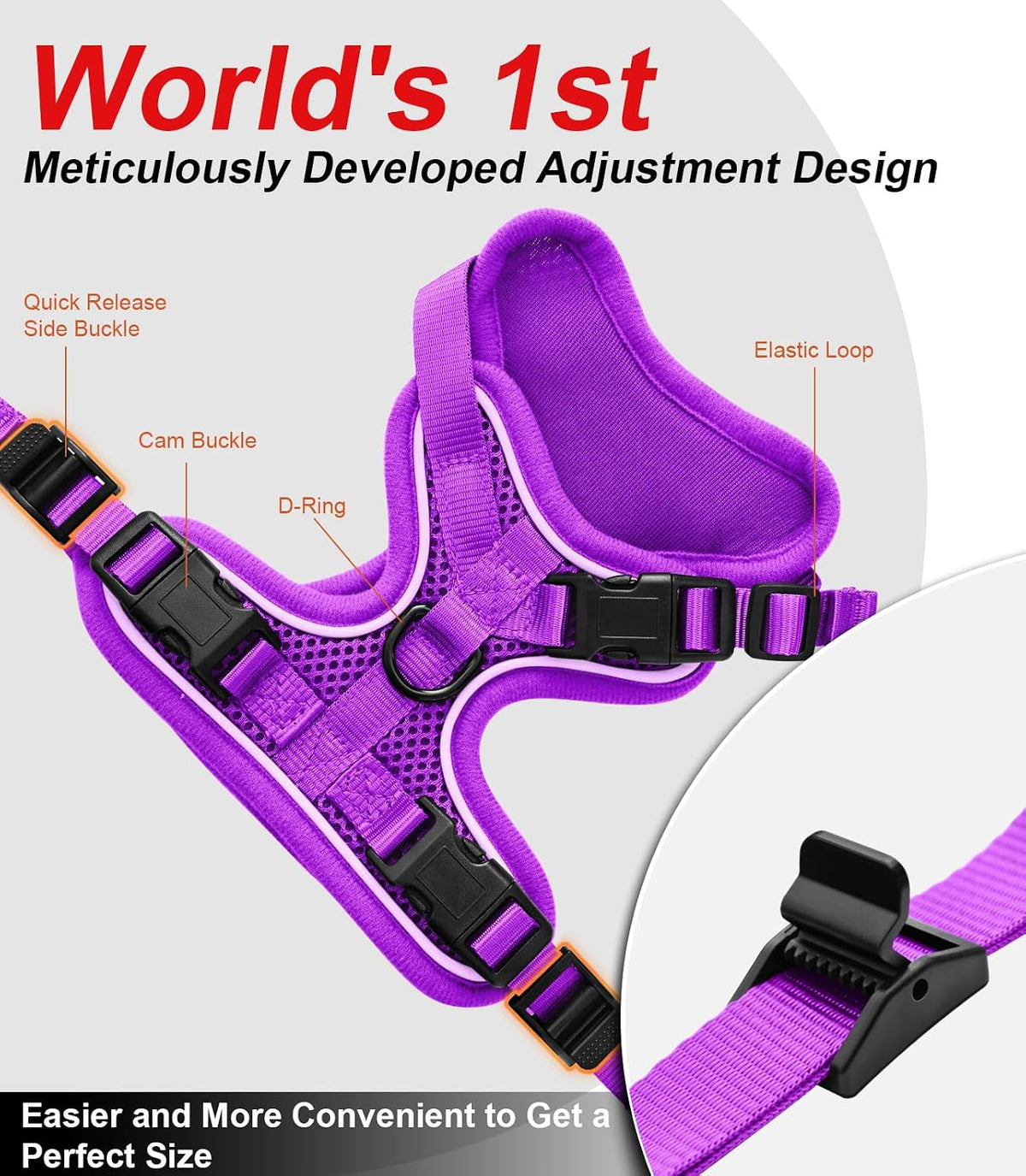 Cat Harness and Leash for Walking Escape Proof Soft Adjustable Cat - Purple / S (7-12lb) - image 2