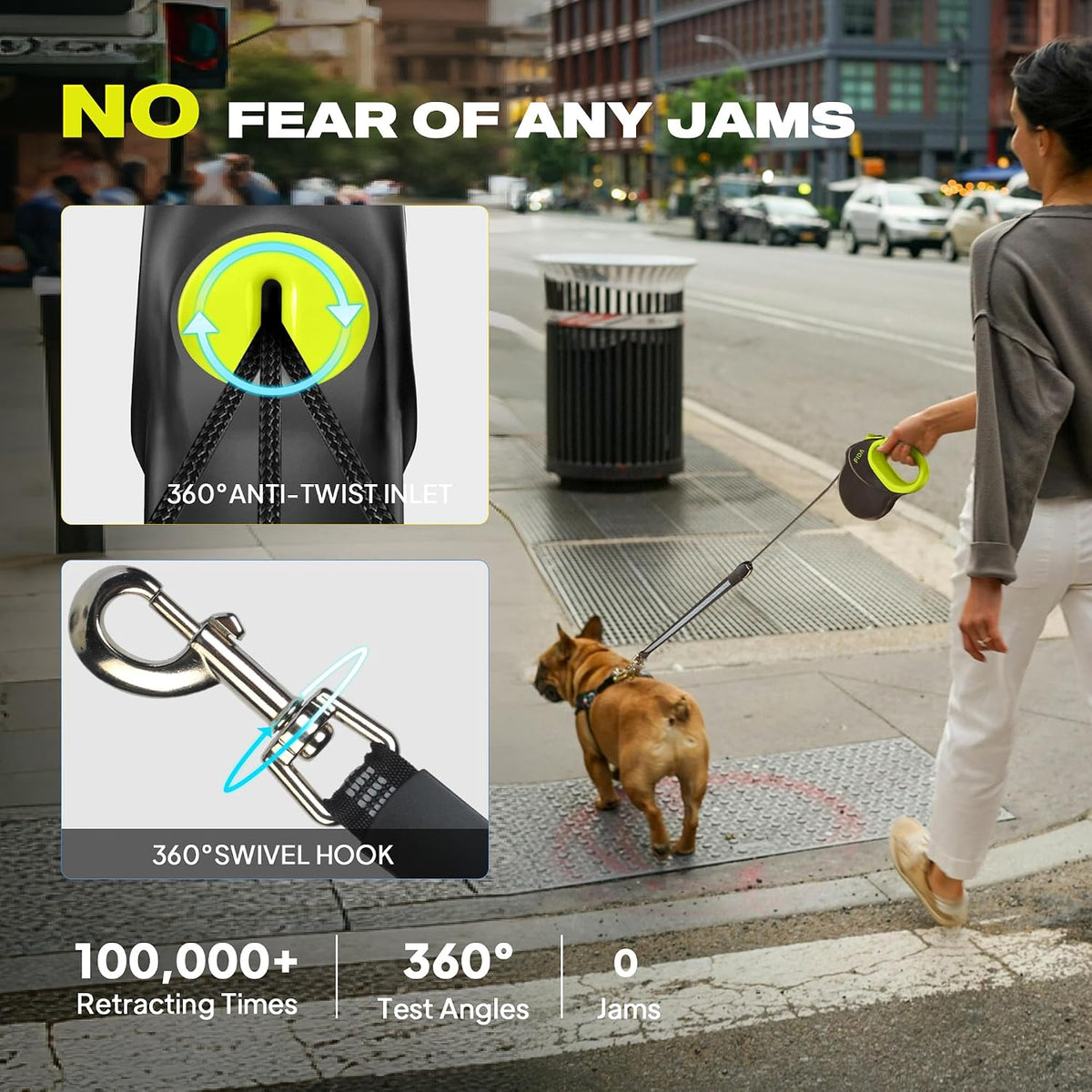 Fida Upgraded Retractable Dog Leash, Heavy Duty - Large（30ft） / Neon Yellow - image 4