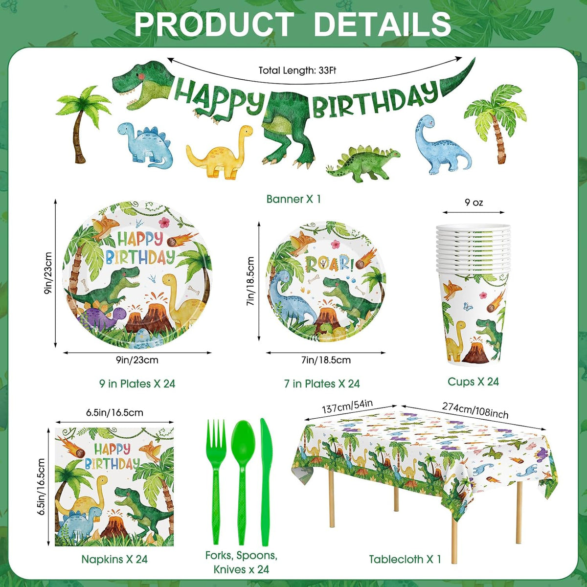 Litmitfu dinosaur birthday party supplies with plates, cups and banner - view 8