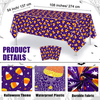 Newwiee 3 pack Halloween plastic tablecloths with candy corn print, 108 x 54 inches - view 11