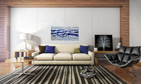 SYGALLERIER Abstract Coastal Metal Wall Art Handcrafted Big 3D Blue and Silver Artwork Modern Sea Waves Pictures Contemporary Sculpture for Living Room Bedroom Bathroom Decor