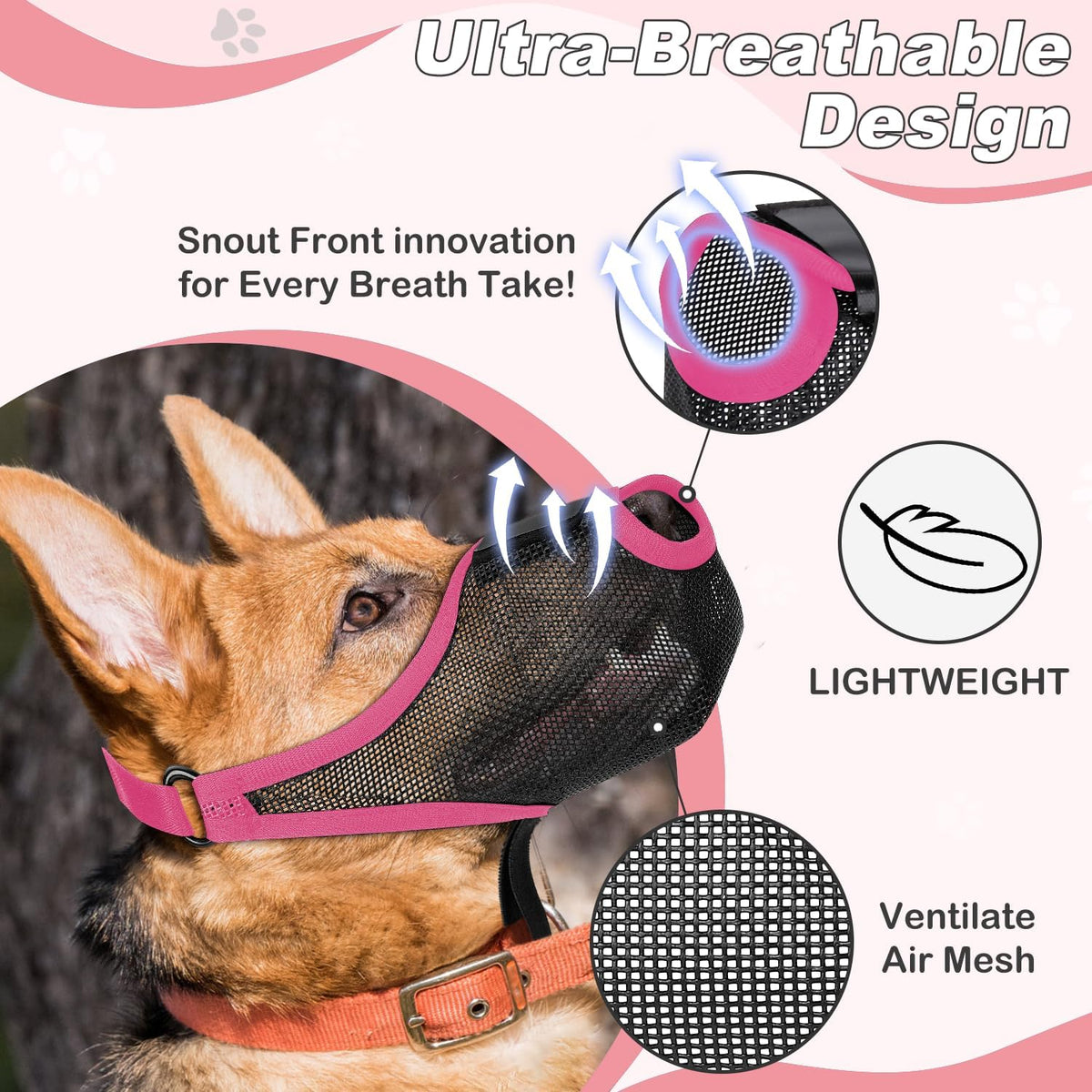 Dog Muzzle, Soft Air Mesh Muzzles for Medium Sized Dogs - Pink / S - image 2