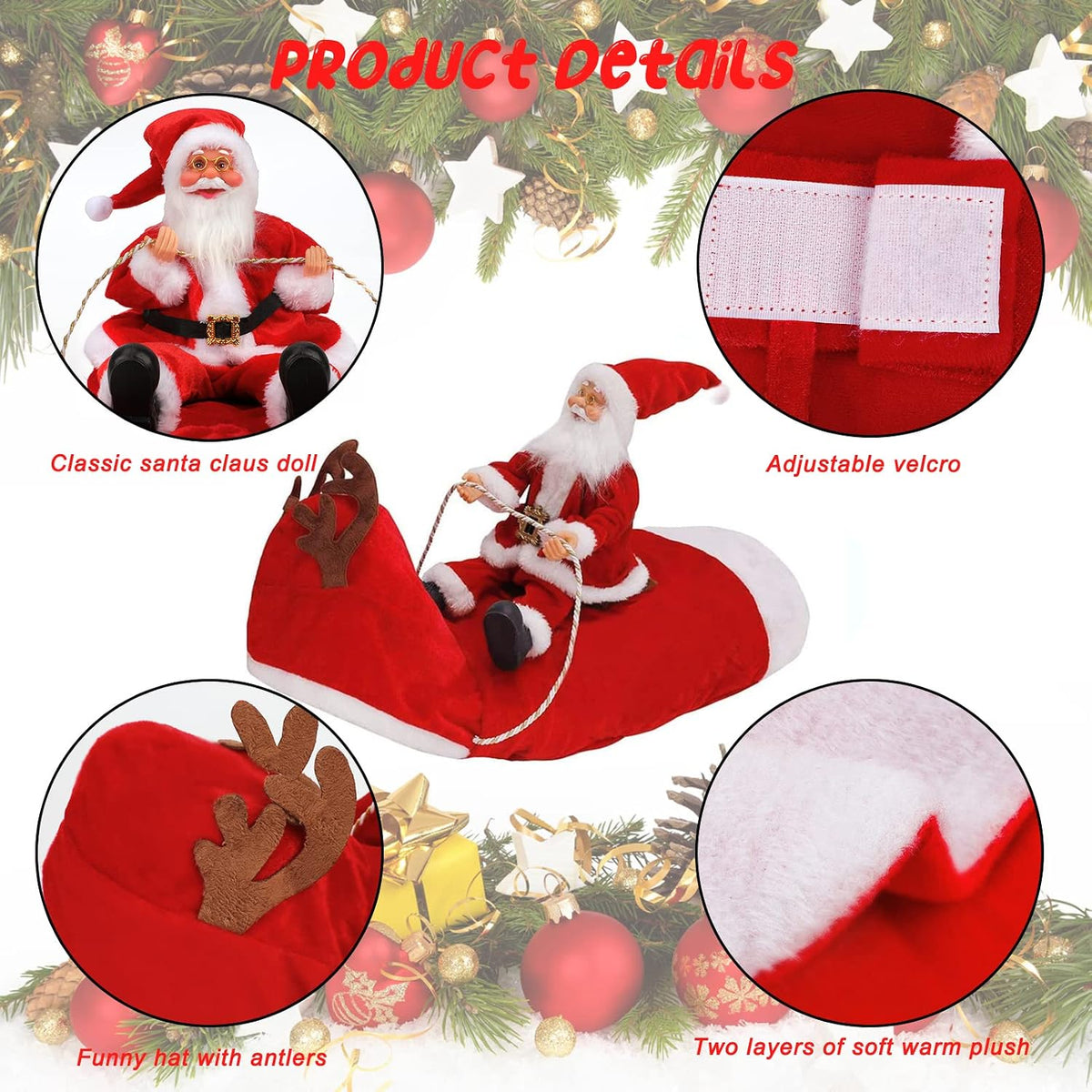 Santa Dog Costume, Dog Christmas Outfit, Riding Pet Costume - Santa / M(Neck:11.8-15" Chest:18.1-22.4") - image 3