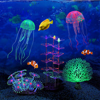 4 Pack Glow Aquarium Decorations Coral Reef Glowing Mushroom Anemone - 5 Pcs(branch Coral+coral Tree+coral And+2x Jellyfish) - image 4