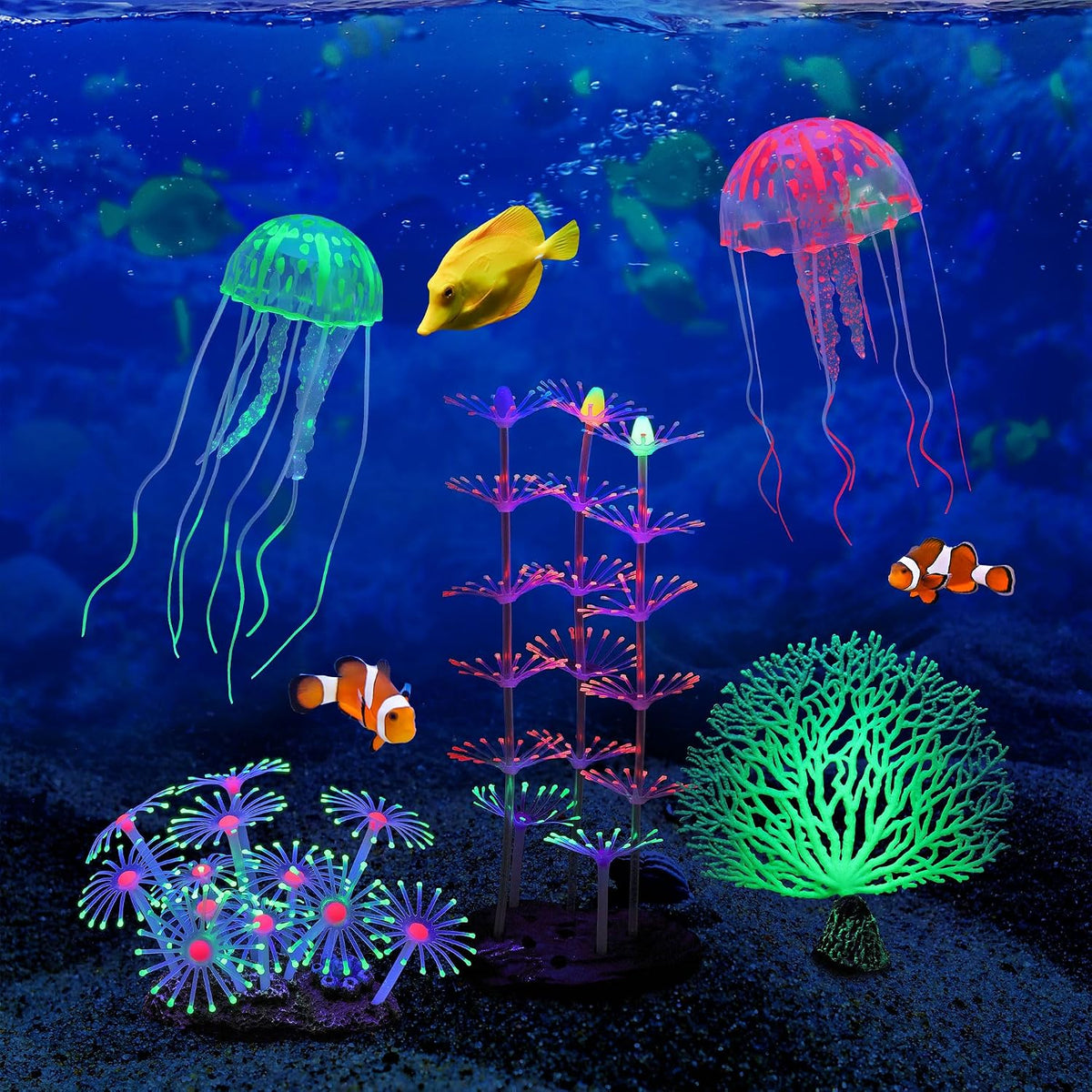 4 Pack Glow Aquarium Decorations Coral Reef Glowing Mushroom Anemone - 5 Pcs(branch Coral+coral Tree+coral And+2x Jellyfish) - image 4