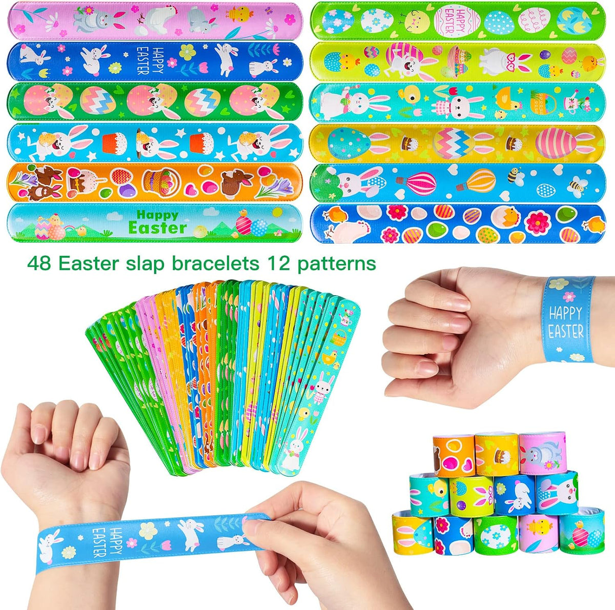 Max Fun 48pcs Halloween Slap Bracelets Party Favors Toys for Kids - Easter - image 3