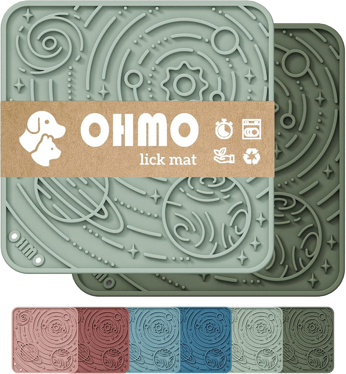 OHMO Lick Mat for Dogs&Cats, Space Pattern, Camo&Sage Green - Camo Green&Light Green / 5.9"L x 5.9"W