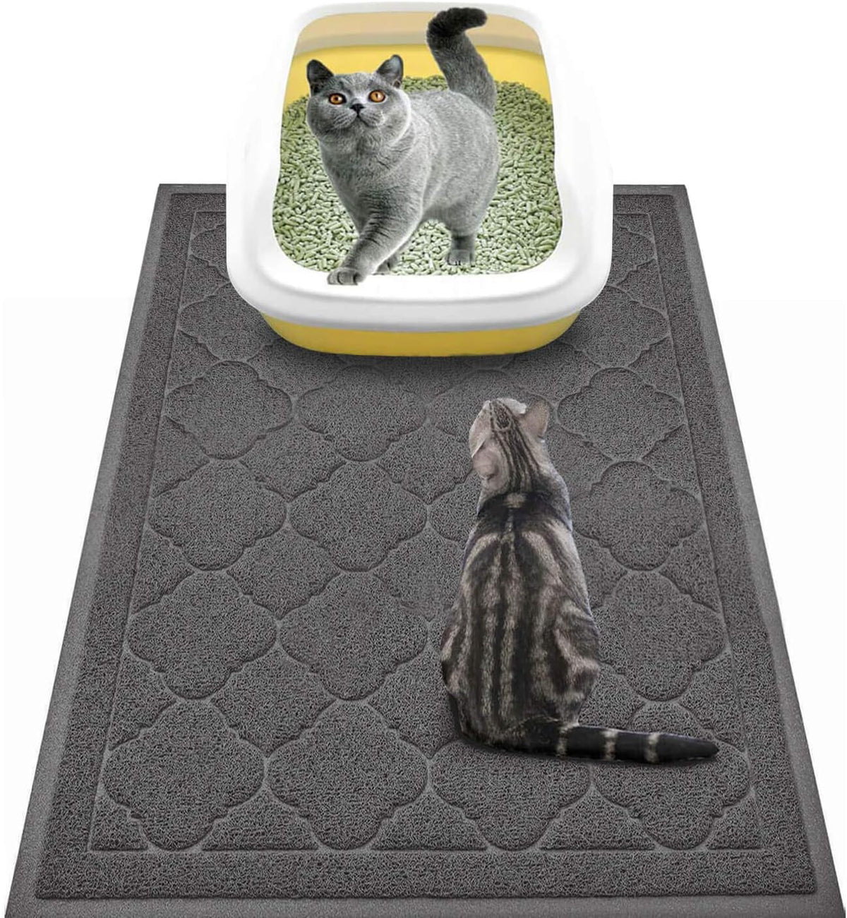 Cat Litter Box Mat, Kitty Premium PVC Pad, Durable Trapping Rug - #04 Black / Medallion/35 x 23 Inch