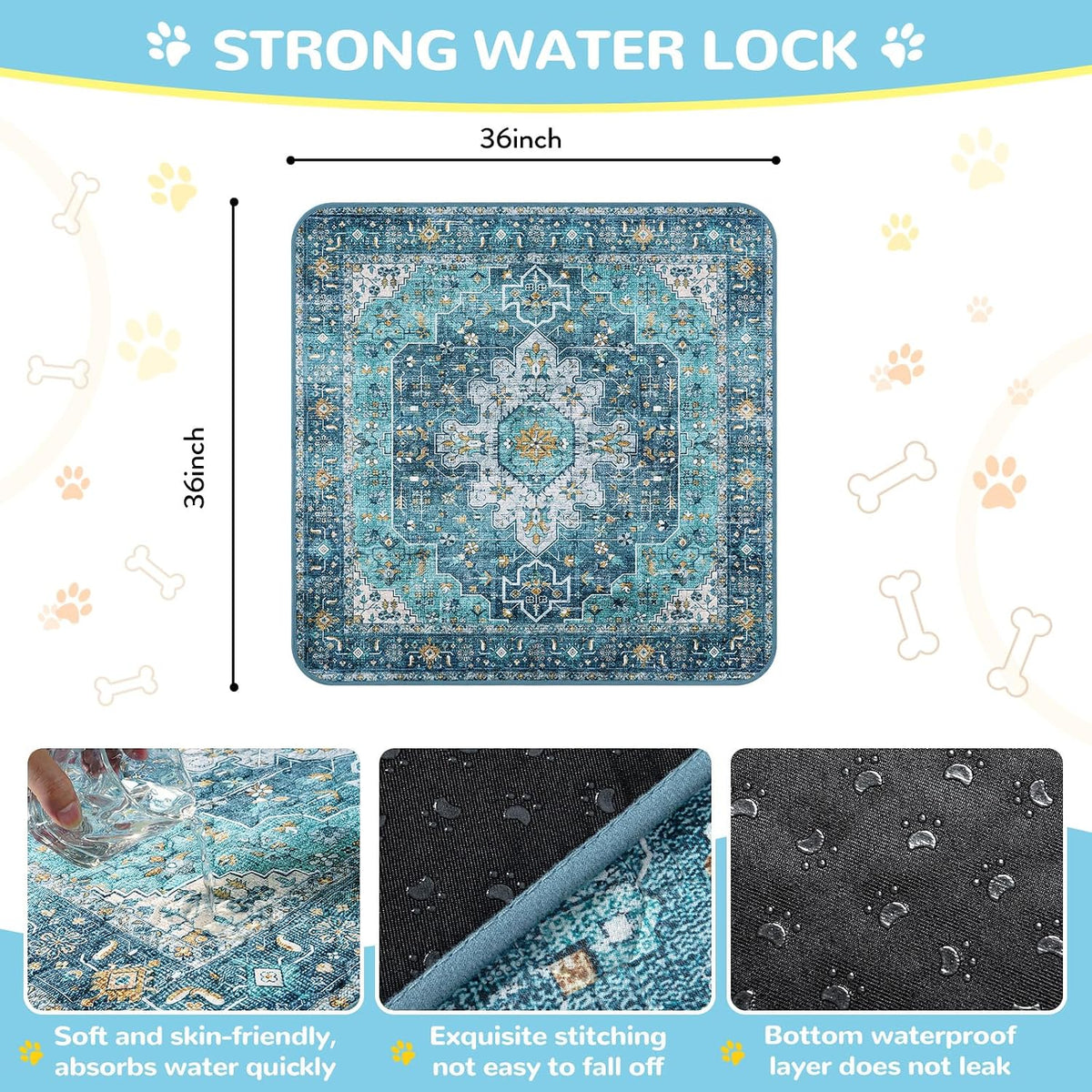 Lahome Botanical Washable Reusable Pee Pads for Dogs, 36x48 - Blue / 3FT x 3FT (Pack of 2) - image 2