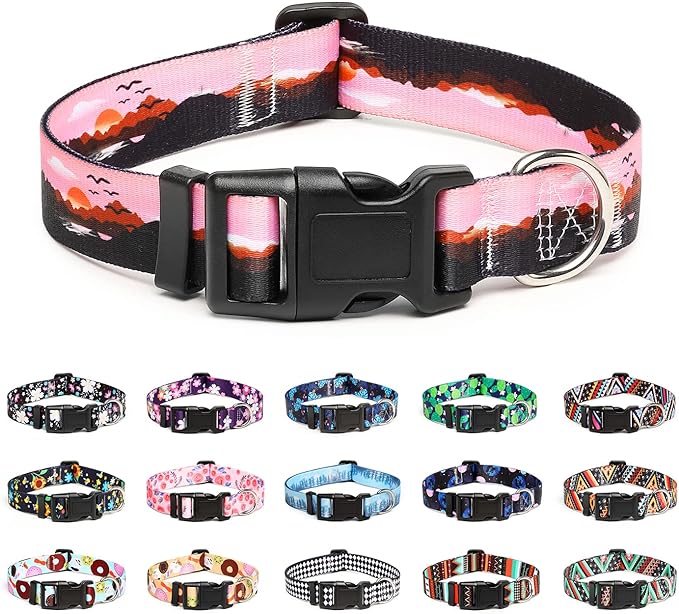 Mercano Adjustable Dog Collar - Special Design Patterns, Soft Nylon Comfortable Durable Pet Collar for Small Medium Large Dogs (XS, Sunset)