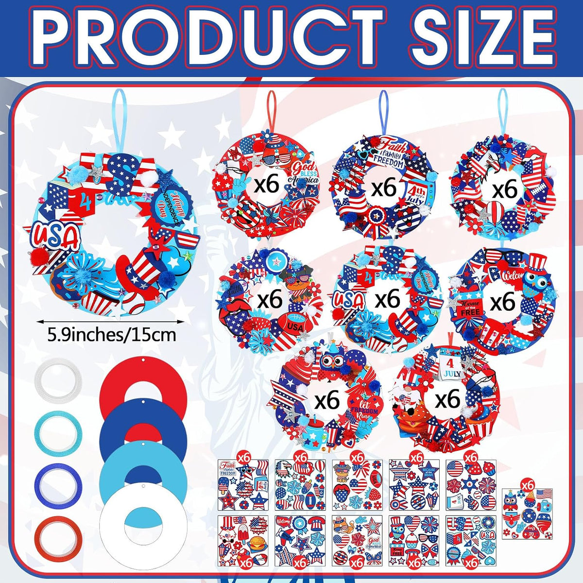 Hollowfly Thanksgiving paper wreath craft kits with gem stickers, ribbons and wool balls - view 24