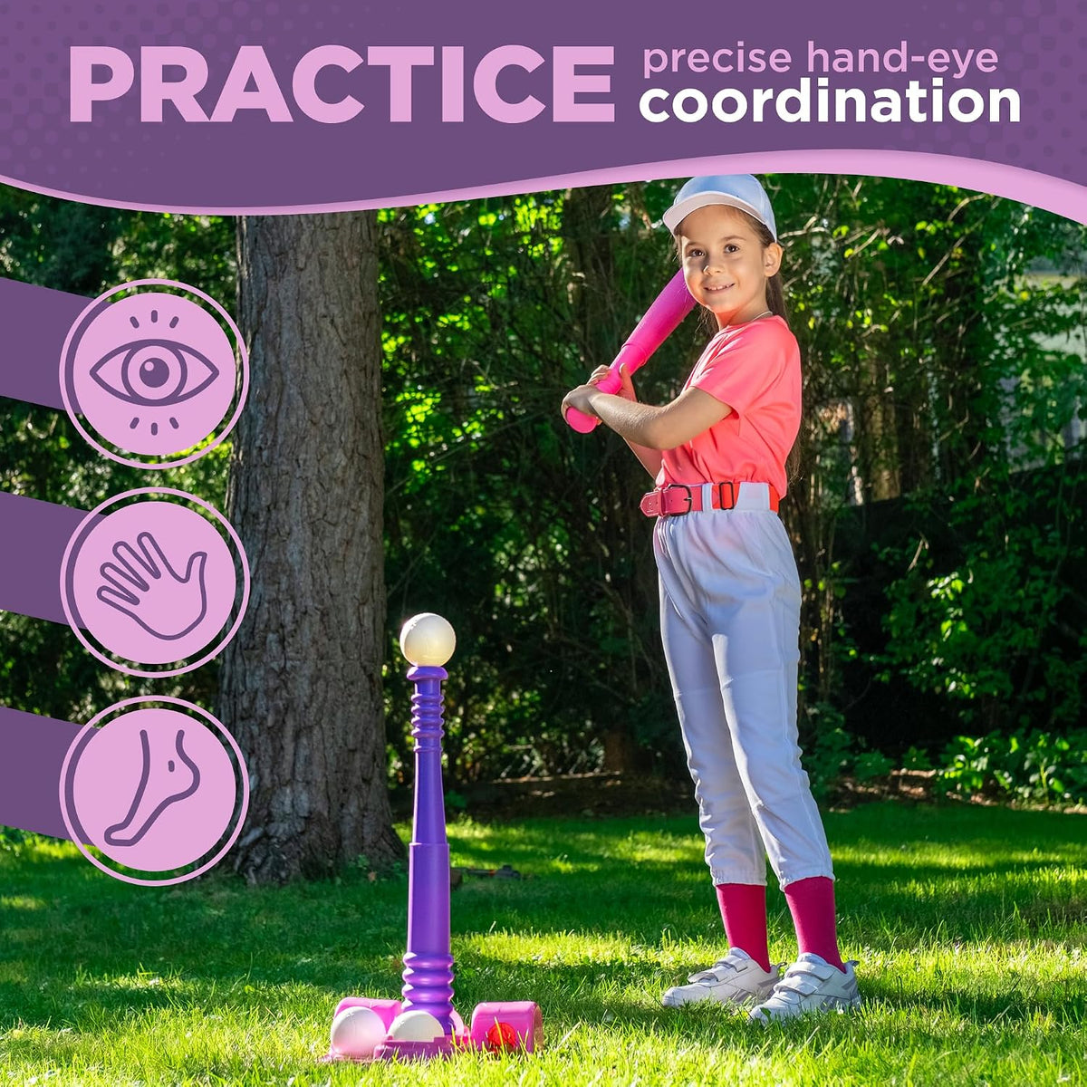 TOMLEON t-ball set for kids with adjustable batting tee, bat, six large balls and storage net - view 4