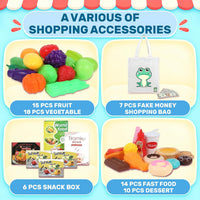 Ming You 2-in-1 Kids Shopping Cart Toy with Pretend Play Foods - Blue - image 3