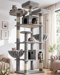 Globlazer Cat Tree Tower for Multiple Adult Cats, F82 - 82 inch / Light Grey
