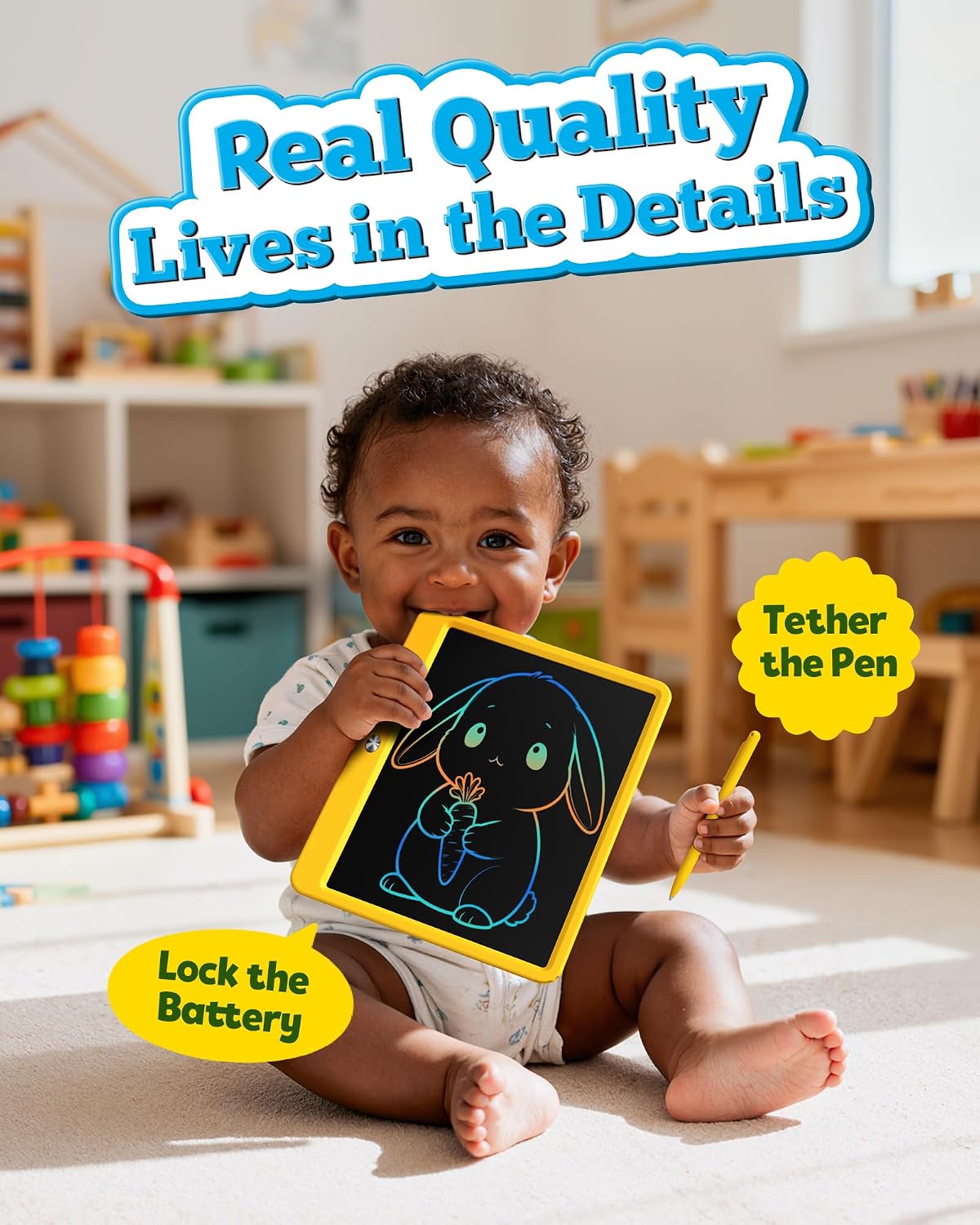 10 Inch LCD Writing Tablet for 3-8 Year Olds - Yellow / 12 inch - image 3