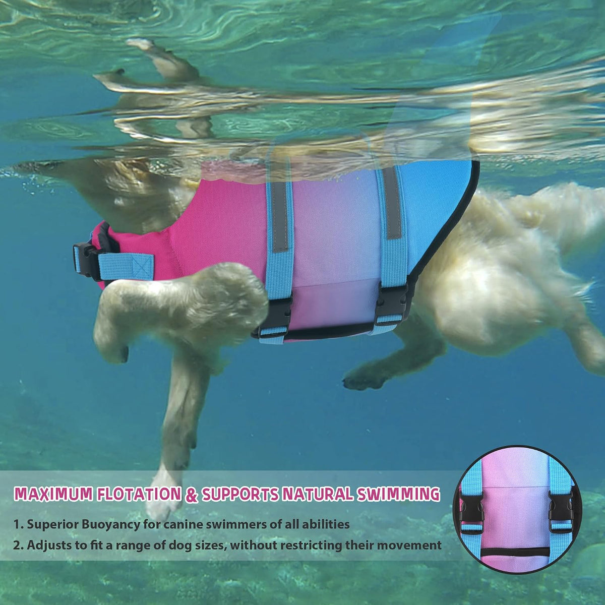 Dogcheer Dog Life Jacket, Cute Shark Dog Life Vest for Swimming Boating with Superior Buoyancy - Gradient Red-Blue / X-large - image 3