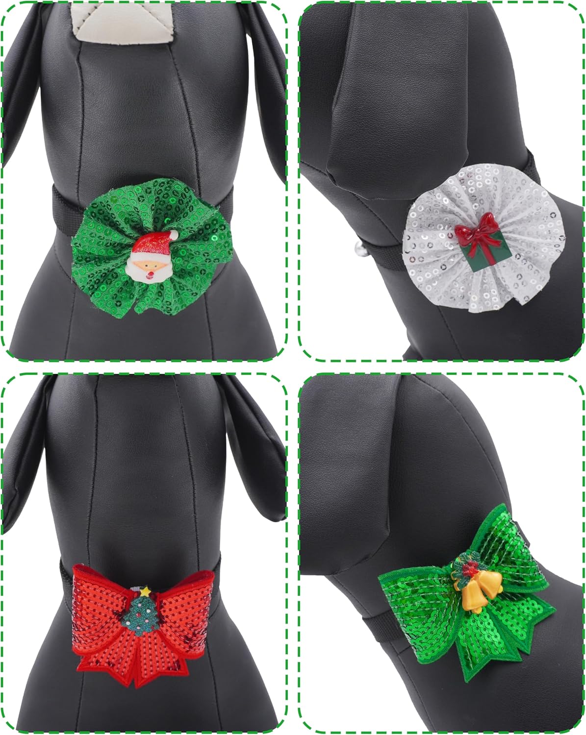PET SHOW Holiday Dog Bowties Flowers for Small Dogs Slide on Collar – Essentials for Dogs - Christmas-4pcs - image 4