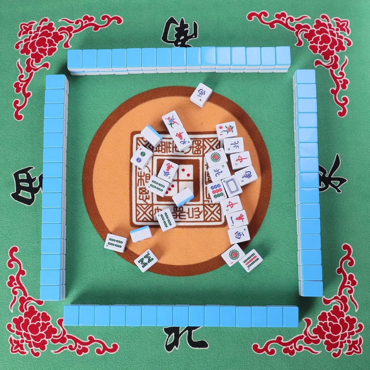 Mahjong Mat with 3 Dice & Carrying Bag - Green - image 4