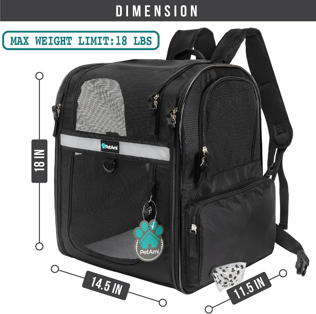 PetAmi Dog Backpack Carrier, 4-Way Entry Ventilated - Black - image 2