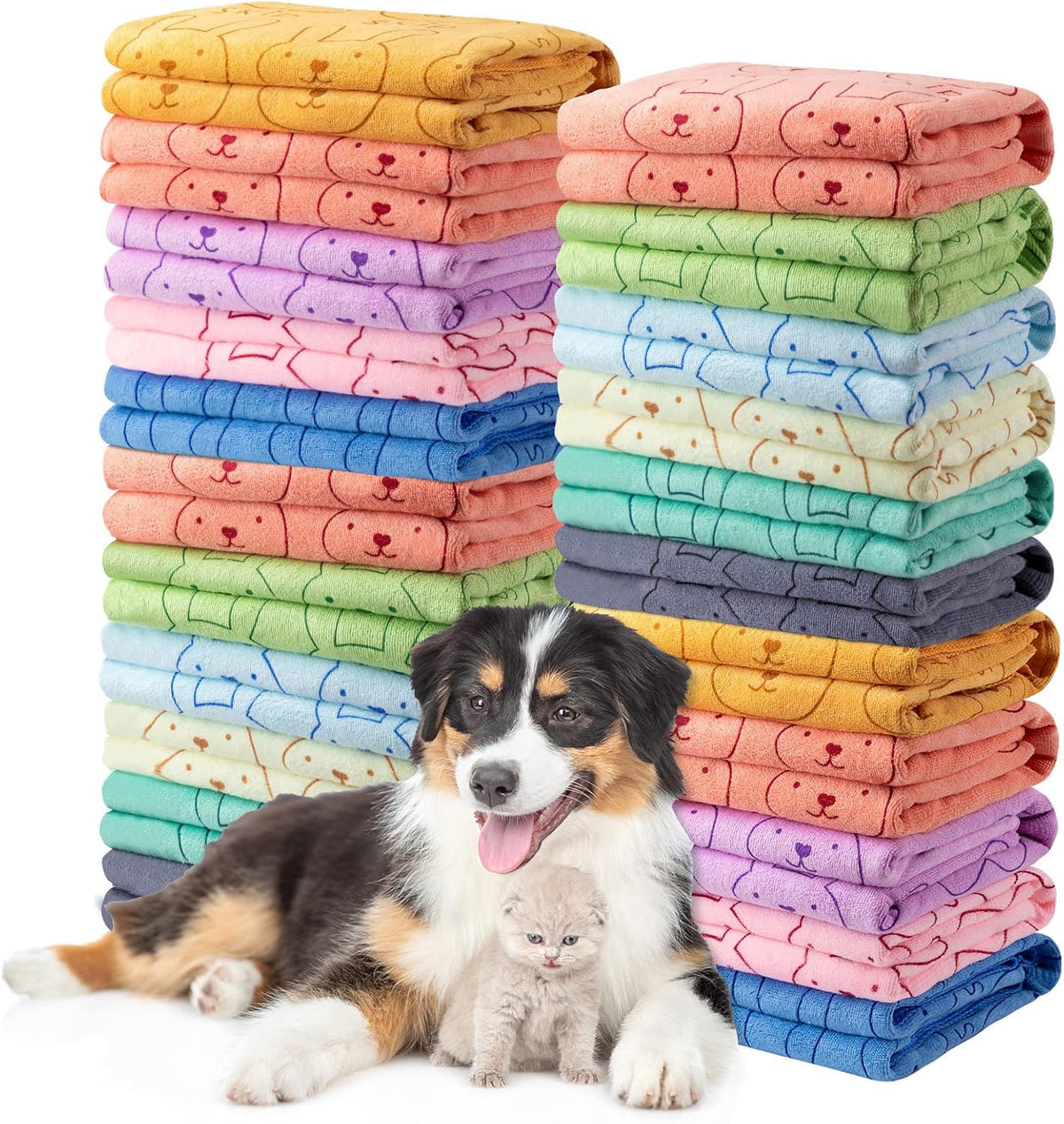 Tatuo 22 Pcs Dog Towels for Drying 20 x 40 Inch Pet Bath Towels - Colorful / Rabbit Pattern
