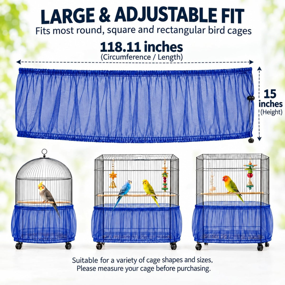 Bird Cage Net Cover Seed Catcher - Blue / 118 x 15 Inch/ 300 x 37 cm - image 2
