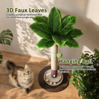 40" Cat Scratching Post, Natural Sisal Rope Cat Scratcher Tree – Essentials for Cats - Banana Leaf - image 3