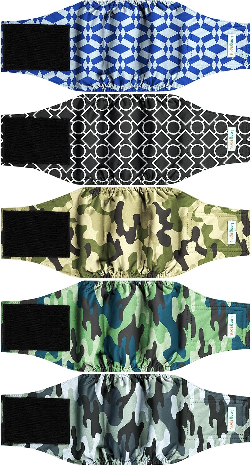 Langsprit Small Male Dog Diapers for Doggie Puppy - Camo Geometry / XX-Large / 5