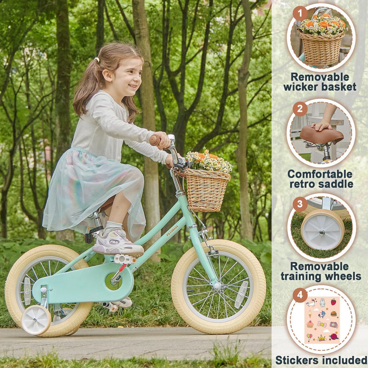 Petimini 12 14 16 18 20 Inch Kids Toddler Bike for Boys Girls – Fun for Kids & Family - Mint Green / 12 Inch - image 3