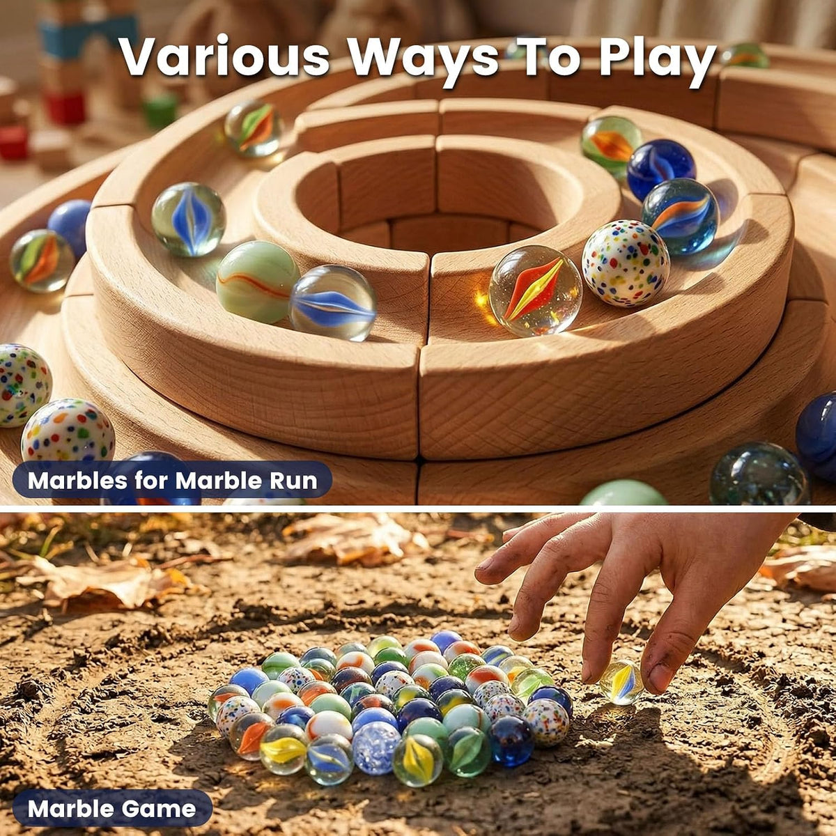 POPLAY 160 glass marbles in cat's eye, speckled, swirl and translucent designs - view 4