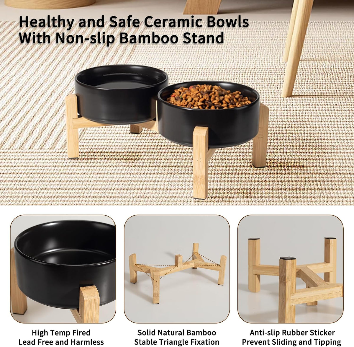 Elevated Ceramic Dog Bowl - Black / Small - image 3