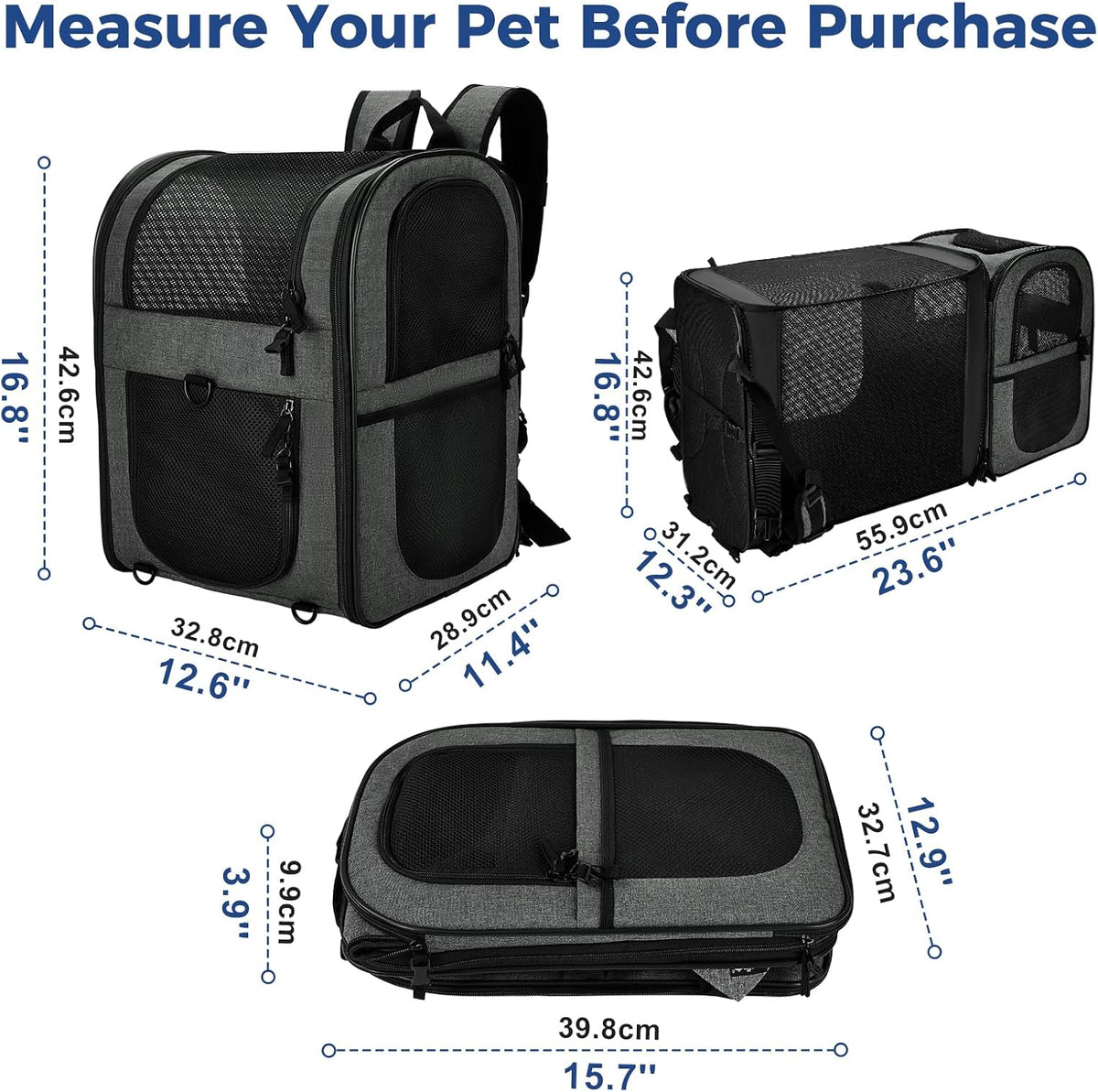 Apollo Walker Cat Backpack Carrier, Support Frame - Gray / Large-Expandable